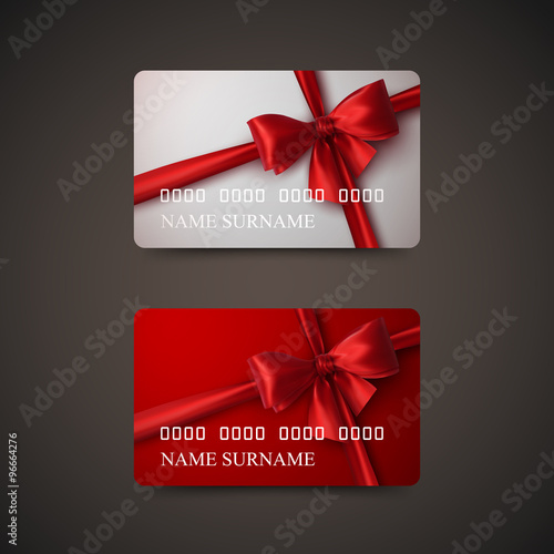 Gift Cards With Red Bow And Ribbon.