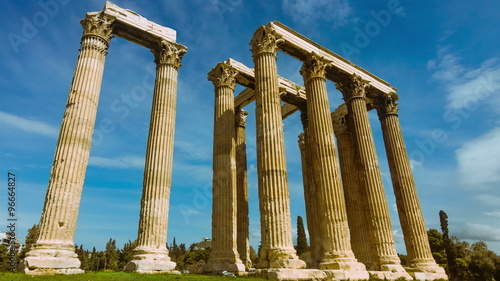Olympeion, Greek temple of Zeus timelapse sunny bright day wide view