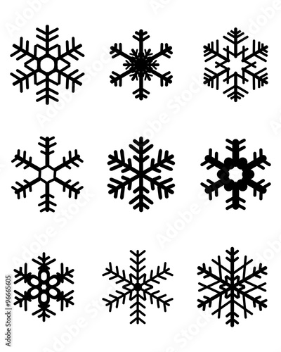 Set of different black snowflakes  vector illustration