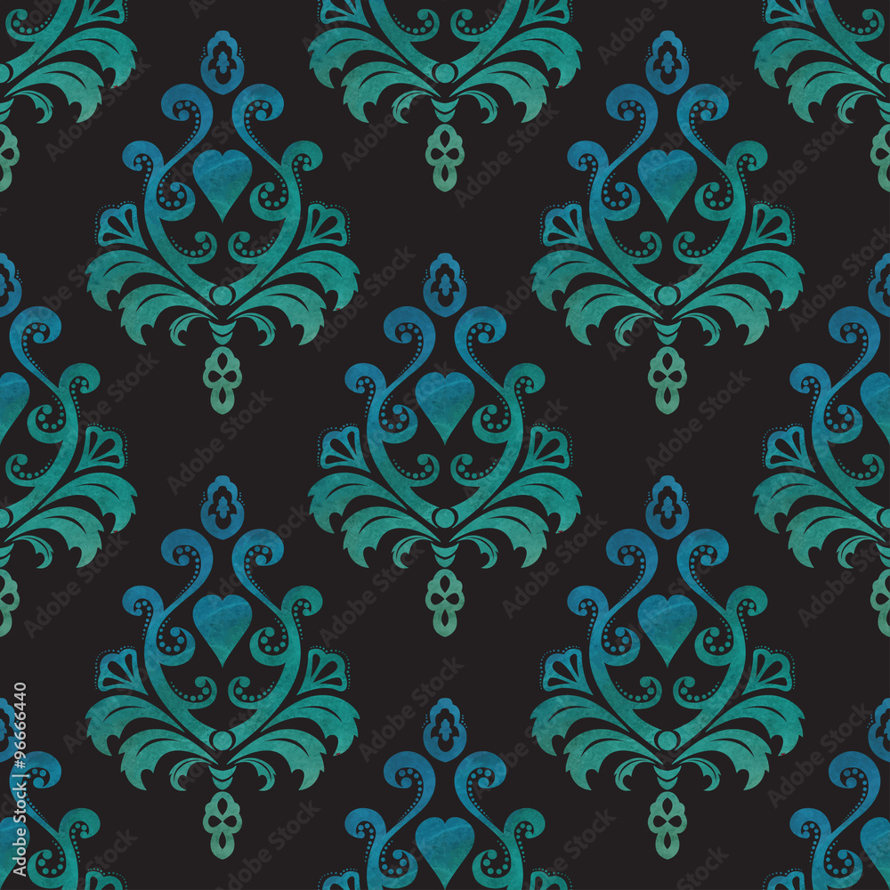 Watercolor seamless wallpapers in the style of baroque on black background. Vector Illustration Watercolor seamless wallpapers in the style of baroque on black background. Vector Illustration