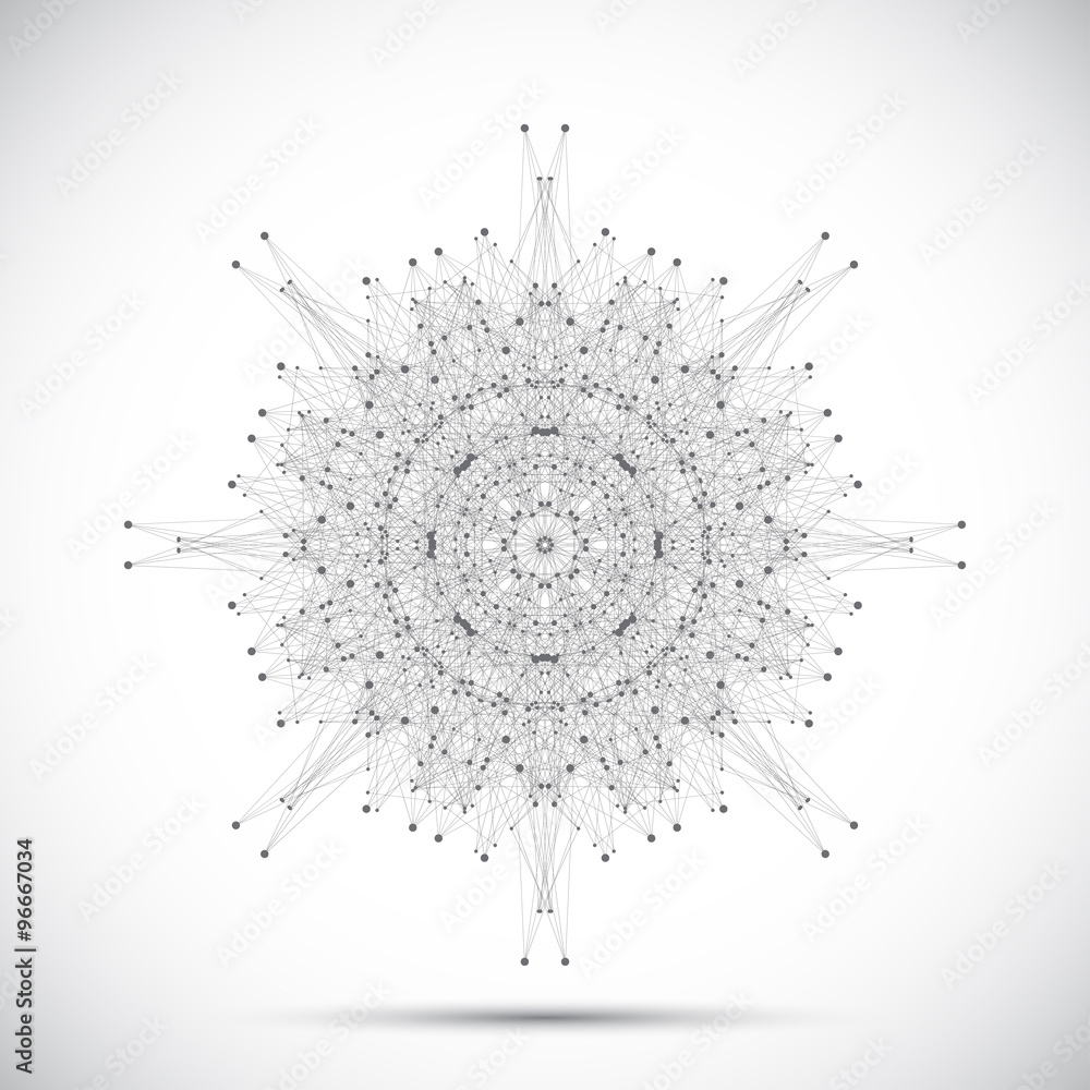 Grey geometric form with connected lines and dots. Vector illustration Grey geometric form with connected lines and dots. Vector illustration