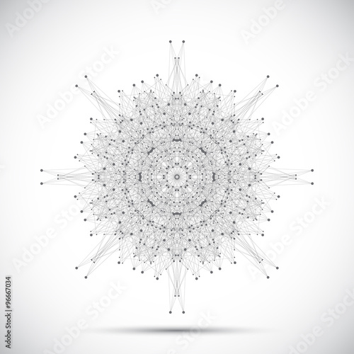 Grey geometric form with connected lines and dots. Vector illustration