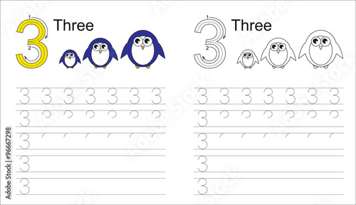 Tracing worksheet for letter 3