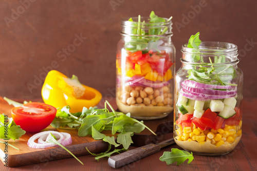 healthy vegetable chickpea salad in mason jar