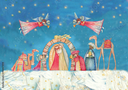 Christmas Nativity scene. Jesus, Mary, Joseph