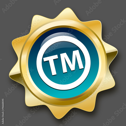 Registered trademark seal or icon. Glossy golden seal or button.