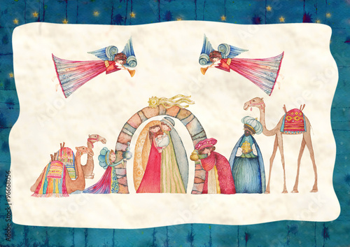 Christmas Nativity scene. Jesus, Mary, Joseph