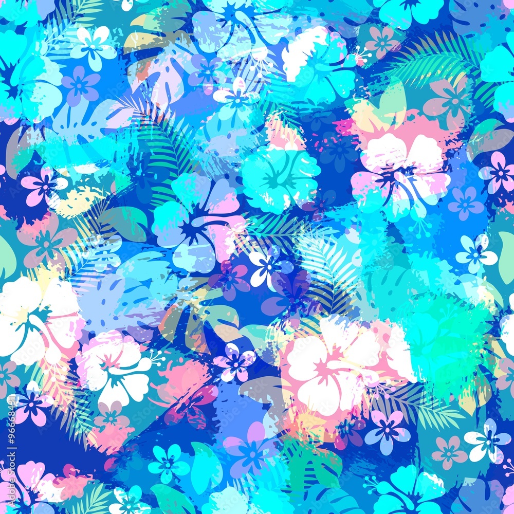 Hawaiian tropical floral seamless pattern. Hawaiian tropical floral seamless pattern.