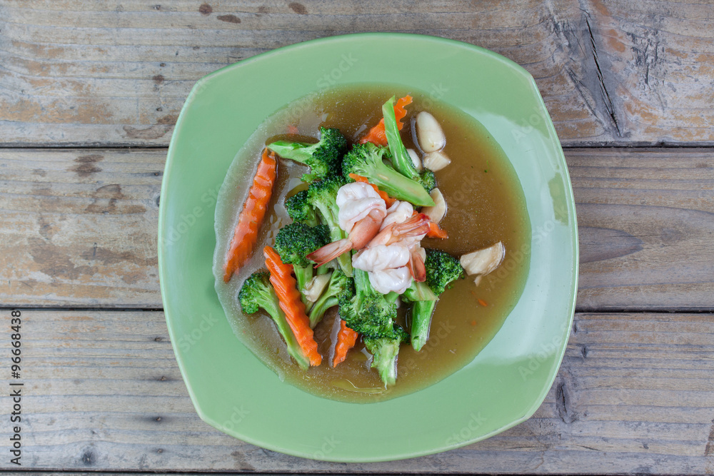 Thai healthy food stir-fried broccoli with shrimp Thai healthy food stir-fried broccoli with shrimp