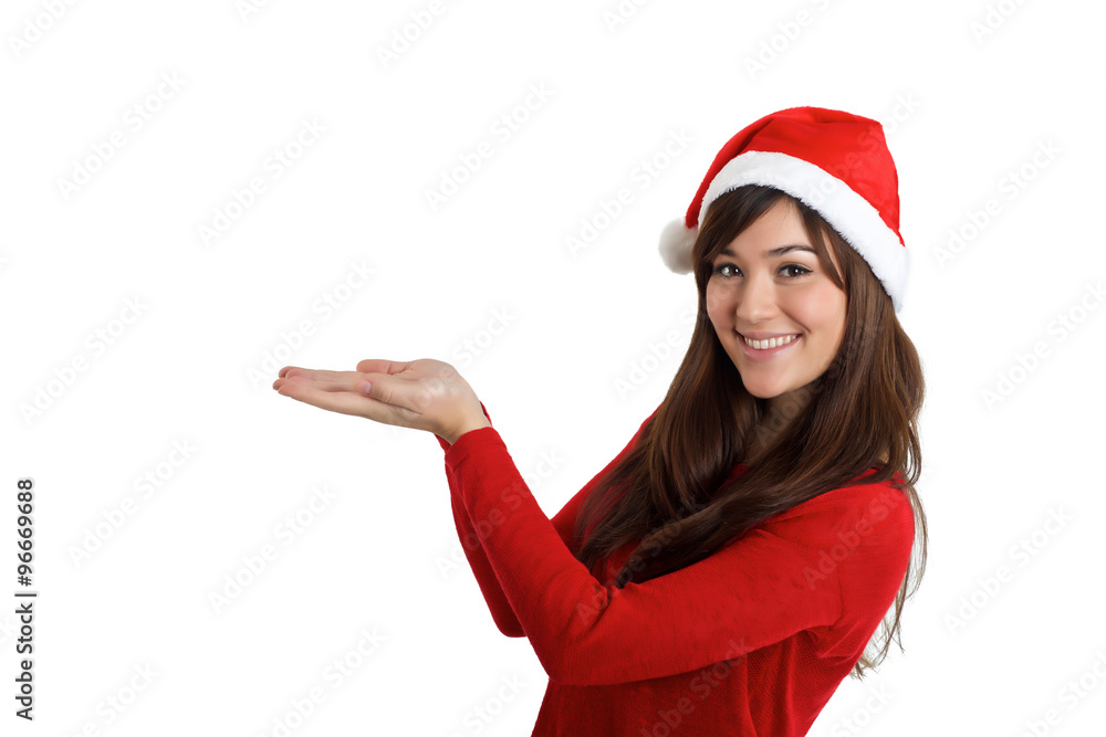 Santa Claus Christmas Woman holding product Santa Claus Christmas Woman holding product