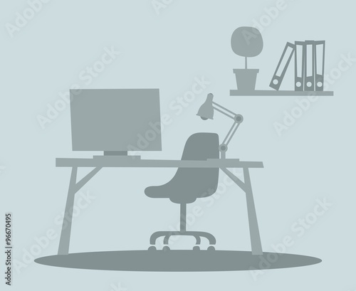 Business office interior with table, chair, computer vector 