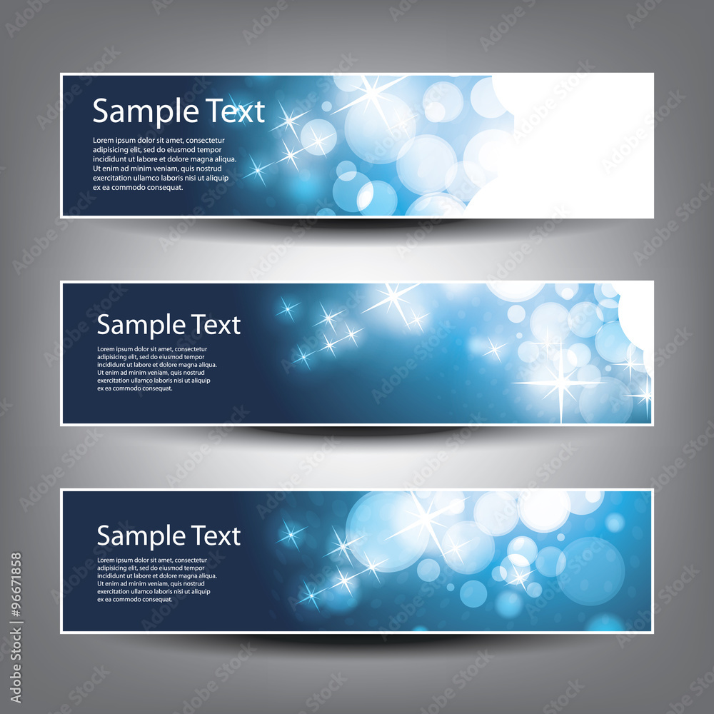 Set of Three Blue Horizontal Christmas or New Year's Banner Designs Set of Three Blue Horizontal Christmas or New Year's Banner Designs
