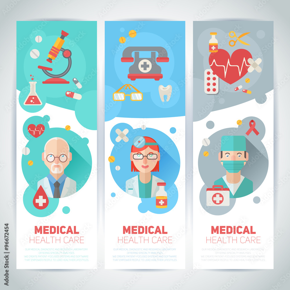 Medical doctors flat portraits on banners Medical doctors flat portraits on banners
