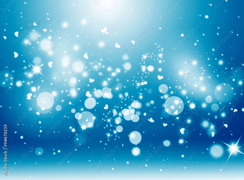 Blue Christmas background. New Year background. Winter card. Snowfall