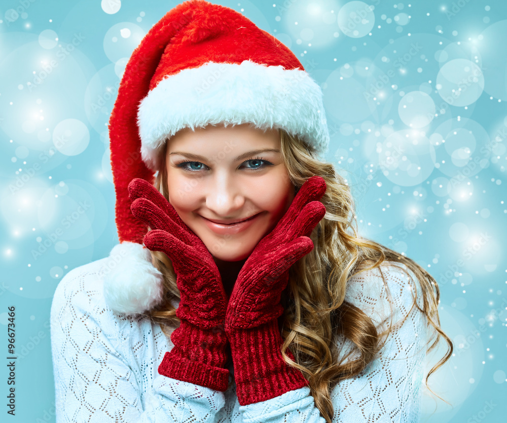 portrait of girl dressed in santa hat portrait of girl dressed in santa hat