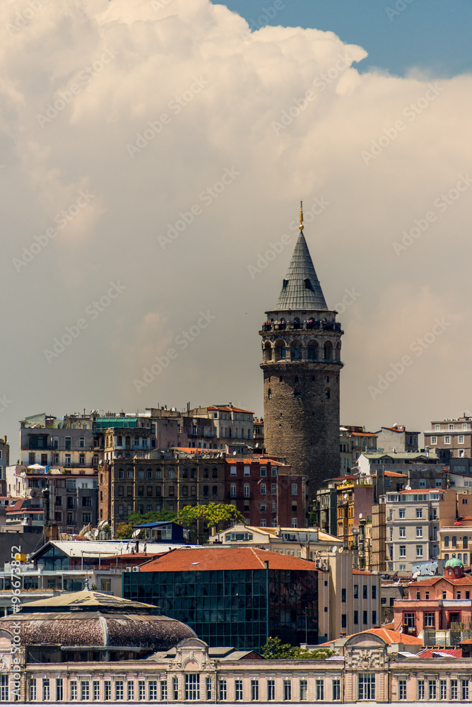 Naklejka premium Galata Tower in Istanbul view from Bosphorus