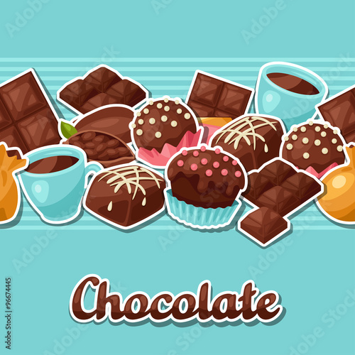 Chocolate seamless pattern with various tasty sweets and candies