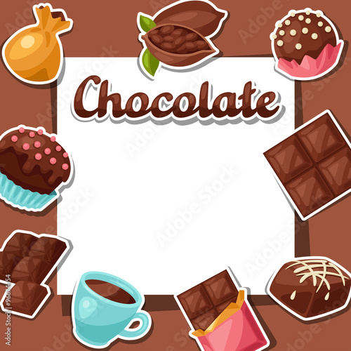 Chocolate background with various tasty sweets and candies