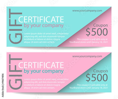 Creative gift certificate with pink and turquoise background