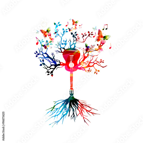 Colorful music background with guitar