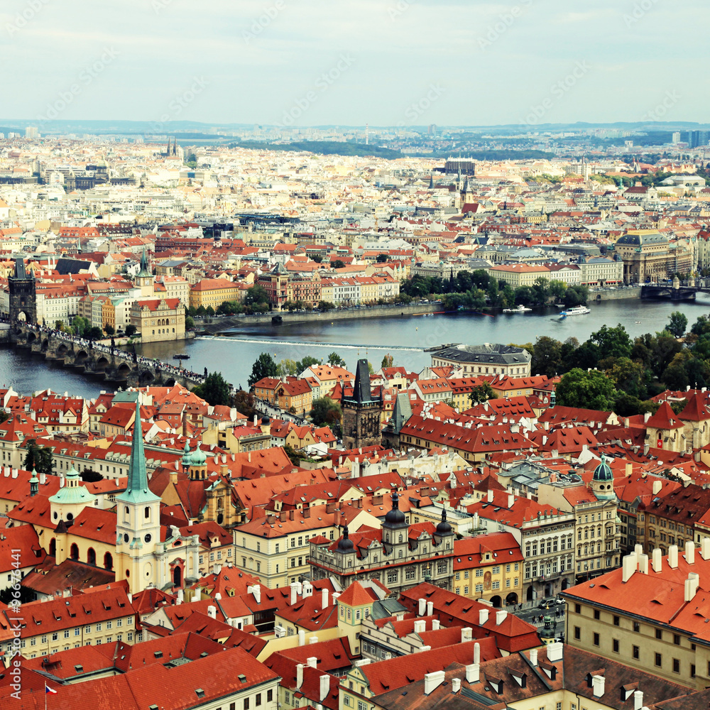 Panorama of Prague Old Town and Vltava river, Czech Republic.