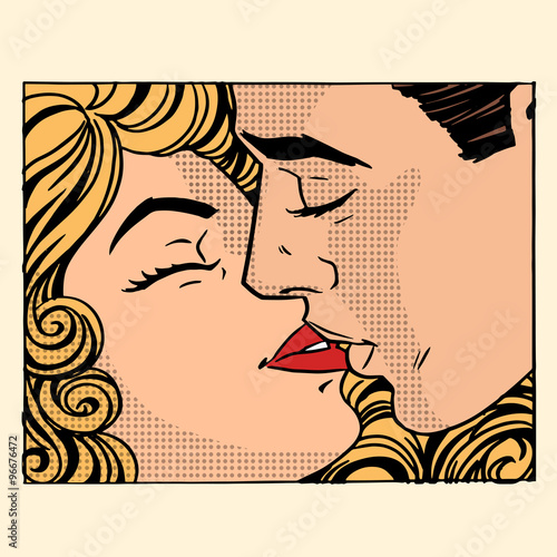 Retro kiss man and woman love couple