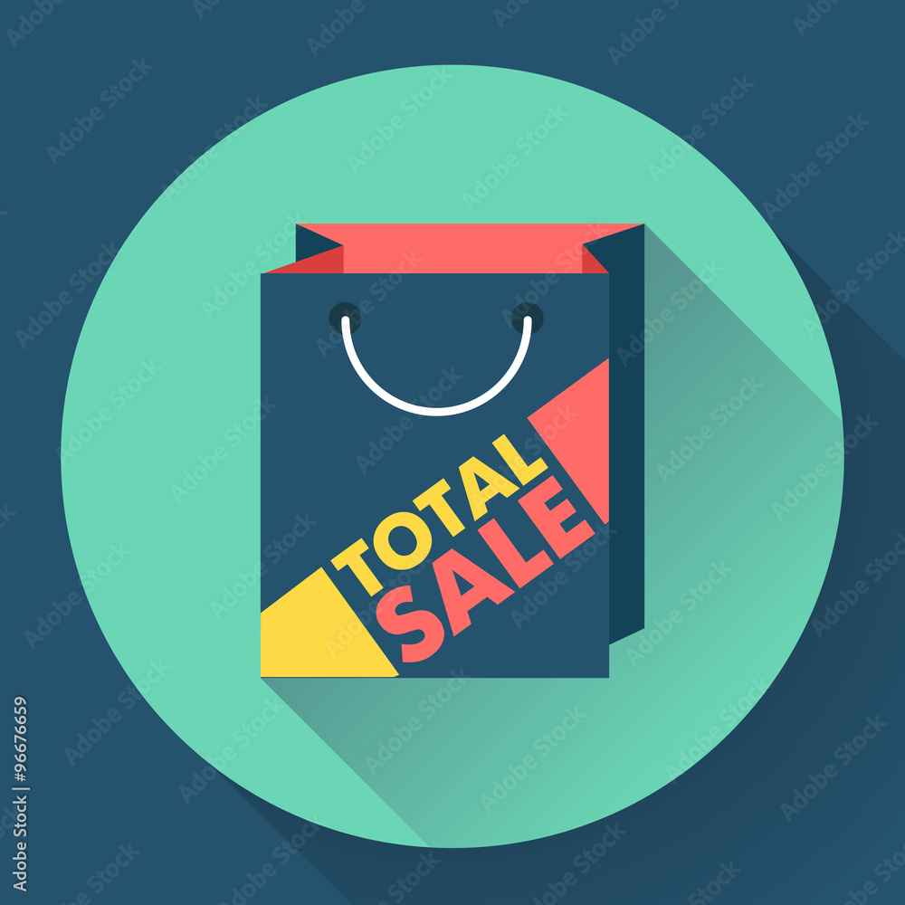 Total sale shopping bag. Flat style icon Total sale shopping bag. Flat style icon