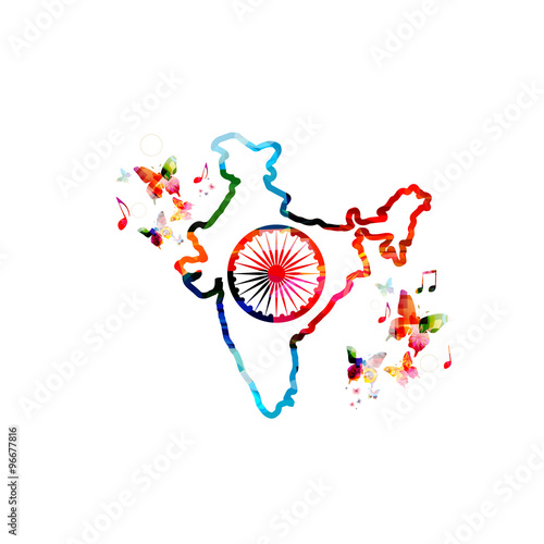 Colorful map of India with butterfliess