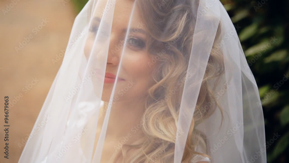 Bride Wears A Veil At Face Close Up shot in slow motion Bride Wears A Veil At Face Close Up shot in slow motion