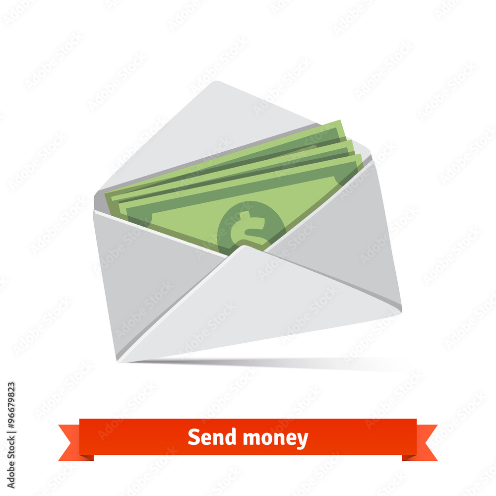 Some dollar bills in white envelope Some dollar bills in white envelope