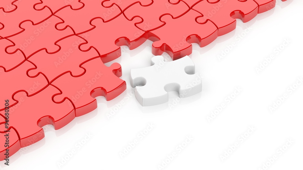 Abstract red puzzle pieces background with one white and copy-space. Abstract red puzzle pieces background with one white and copy-space.