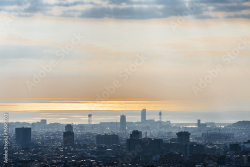 Panoramic views of Barcelona at sunrise #96681053
