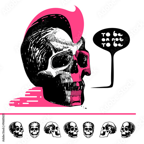 Ink drawn skull with mohawk T-shirt