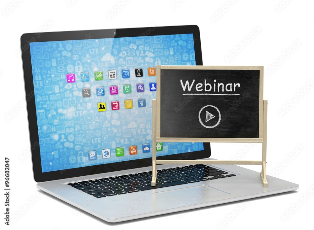 Laptop with chalkboard, webinar, online education concept Laptop with chalkboard, webinar, online education concept