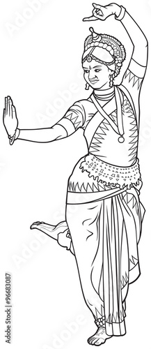 Indian dance vector illustration variant 2, classical Indian dance, Odissi dancer series