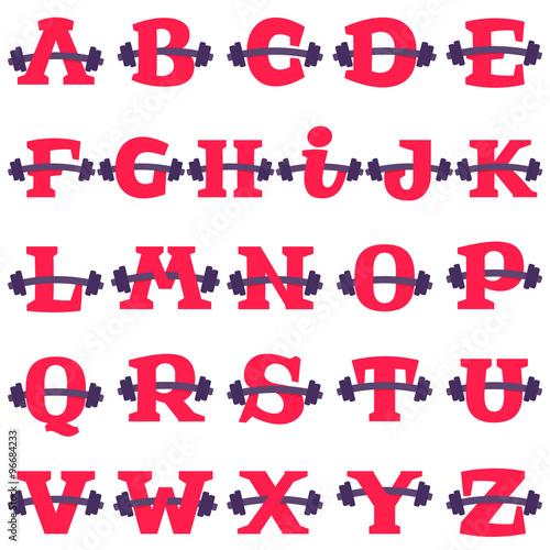 Alphabet letters set with barbell.