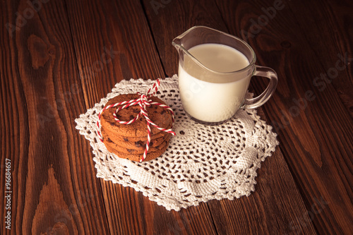 cookies and milk, tree, Christmas  concept, wooden background