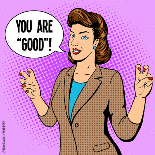 Woman shows quote gesture pop art vector
