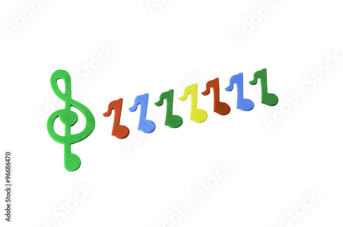 multi color music note sheet key on white background