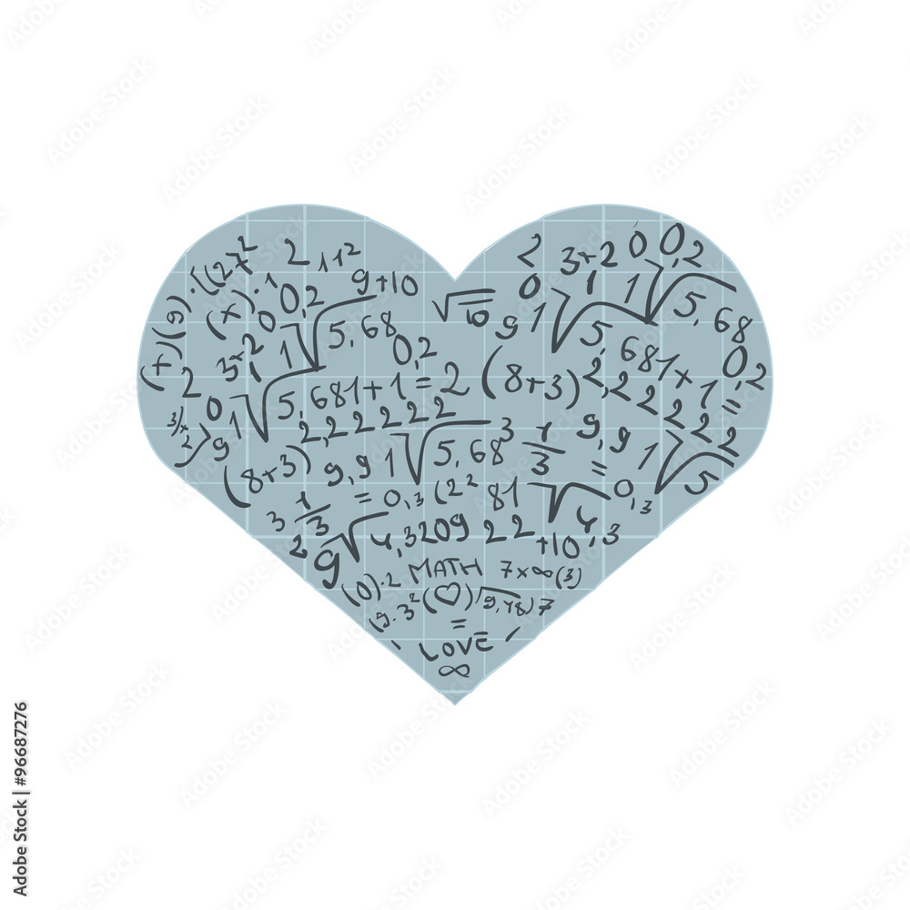 Flat design with numbers and heart. I love math Flat design with numbers and heart. I love math