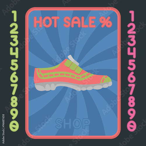 Sport shoe flat design icon. Vector hot sale label.