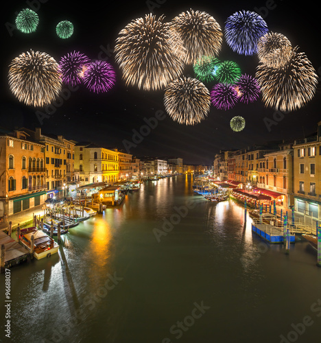 Beautiful fireworks under night, Venice