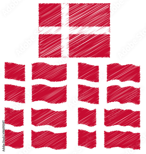 Flat and Waving Hand Draw Sketch Flag of Denmark