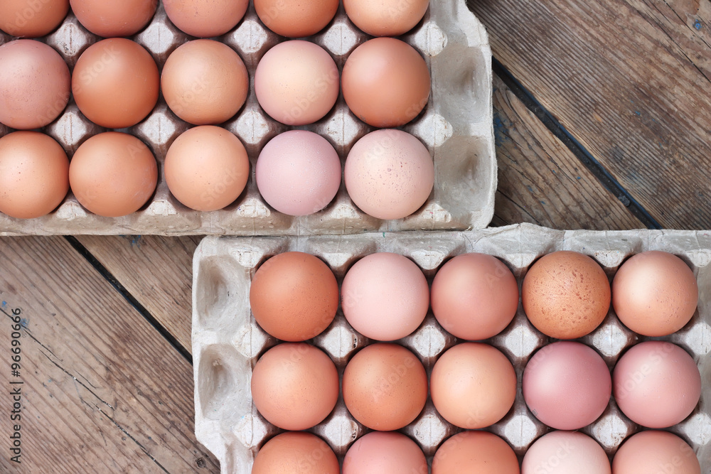 Chicken brown eggs in packing , the top view. Food. Chicken brown eggs in packing , the top view. Food.