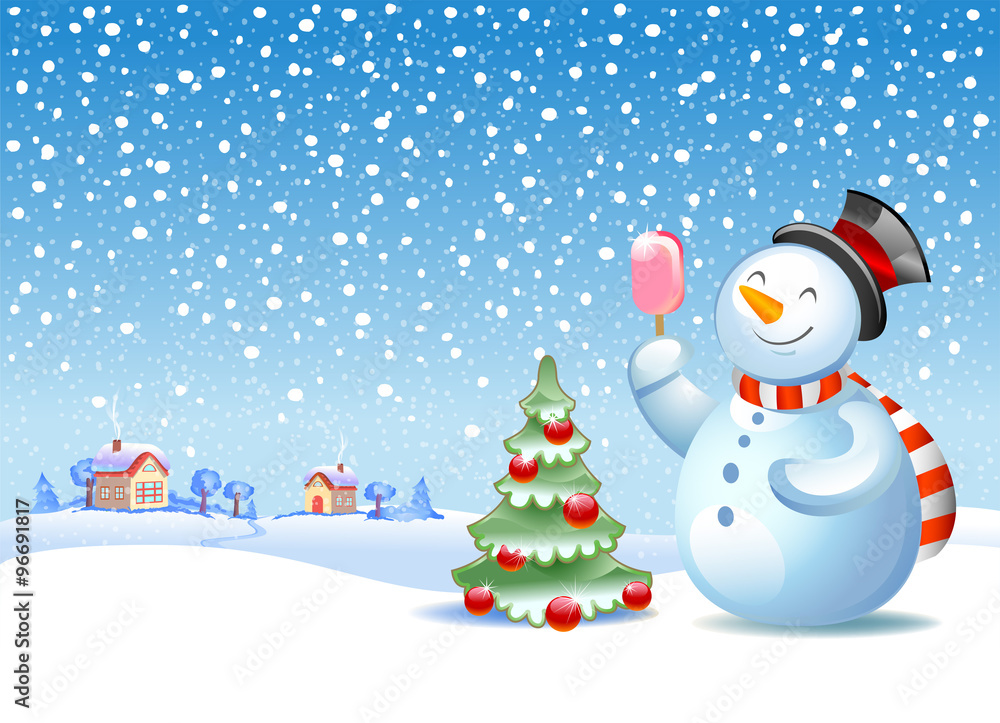 Snowman with gift 