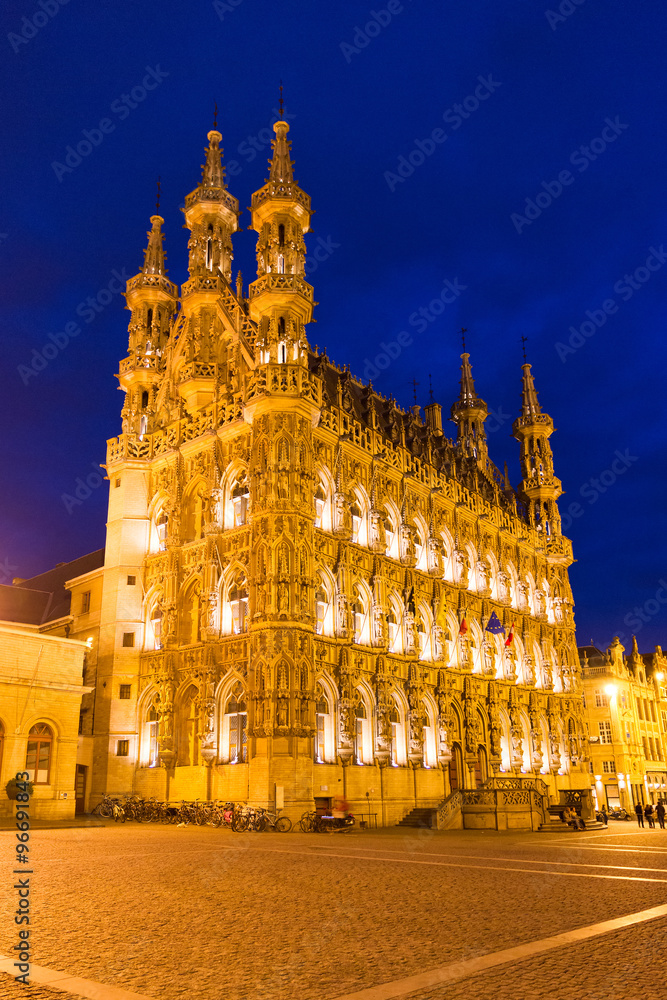 Leuven city hall at the blue hour in Belgium
