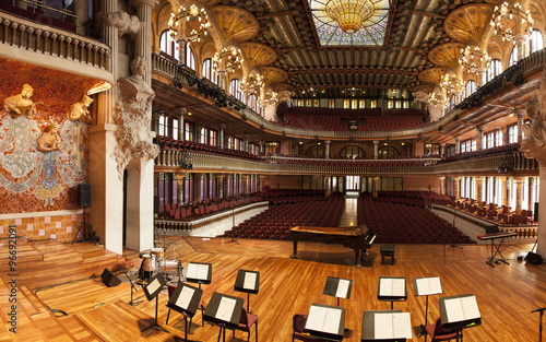 BARCELONA, CATALONIA - MARCH 9, 2013: Interior of Palace of Catalan Music in Barcelona, Catalonia
