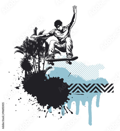 skater jumping with grunge summer background