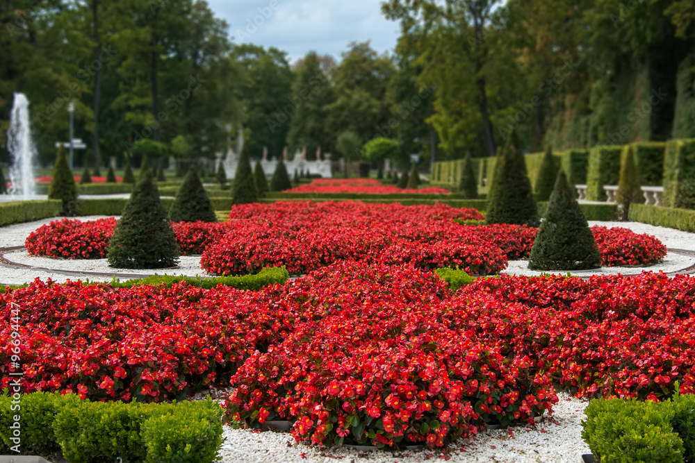 Flower garden in the palace of Wilanow