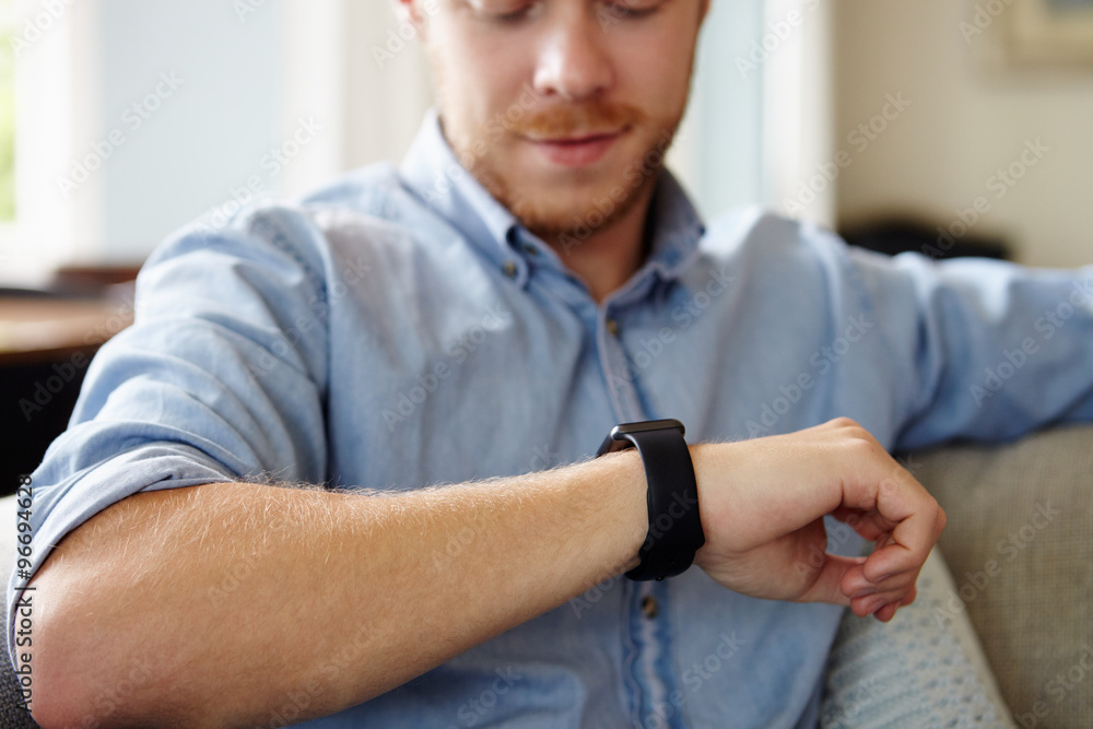 Close Up Of Man Wearing Smart Watch Close Up Of Man Wearing Smart Watch